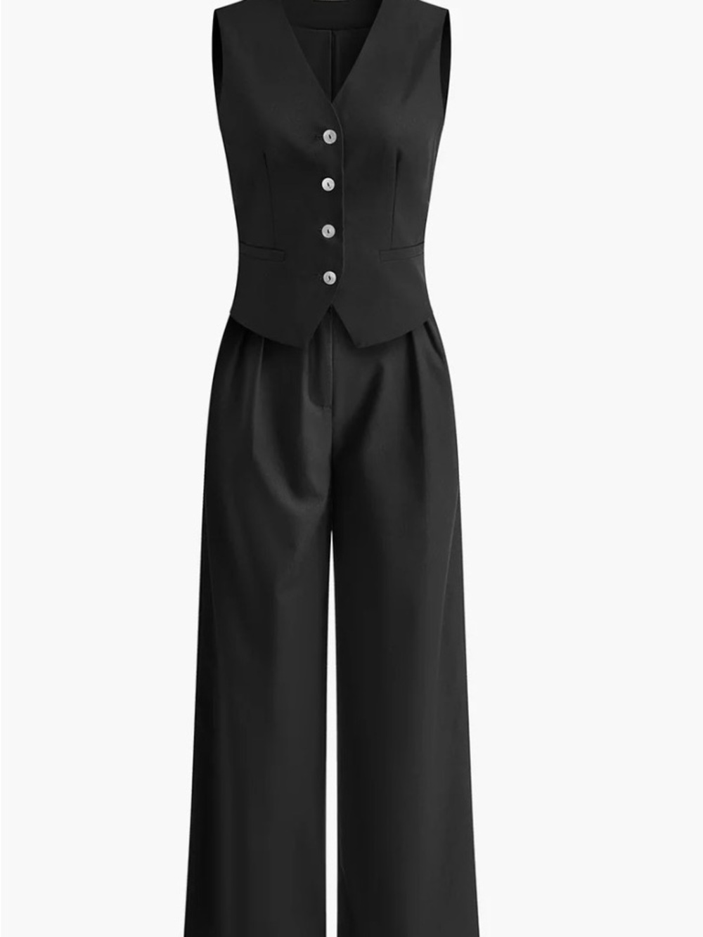 Black Wide-Leg Pants & Vest Set - Sleek Women's Ensemble - Picture 2 of 9